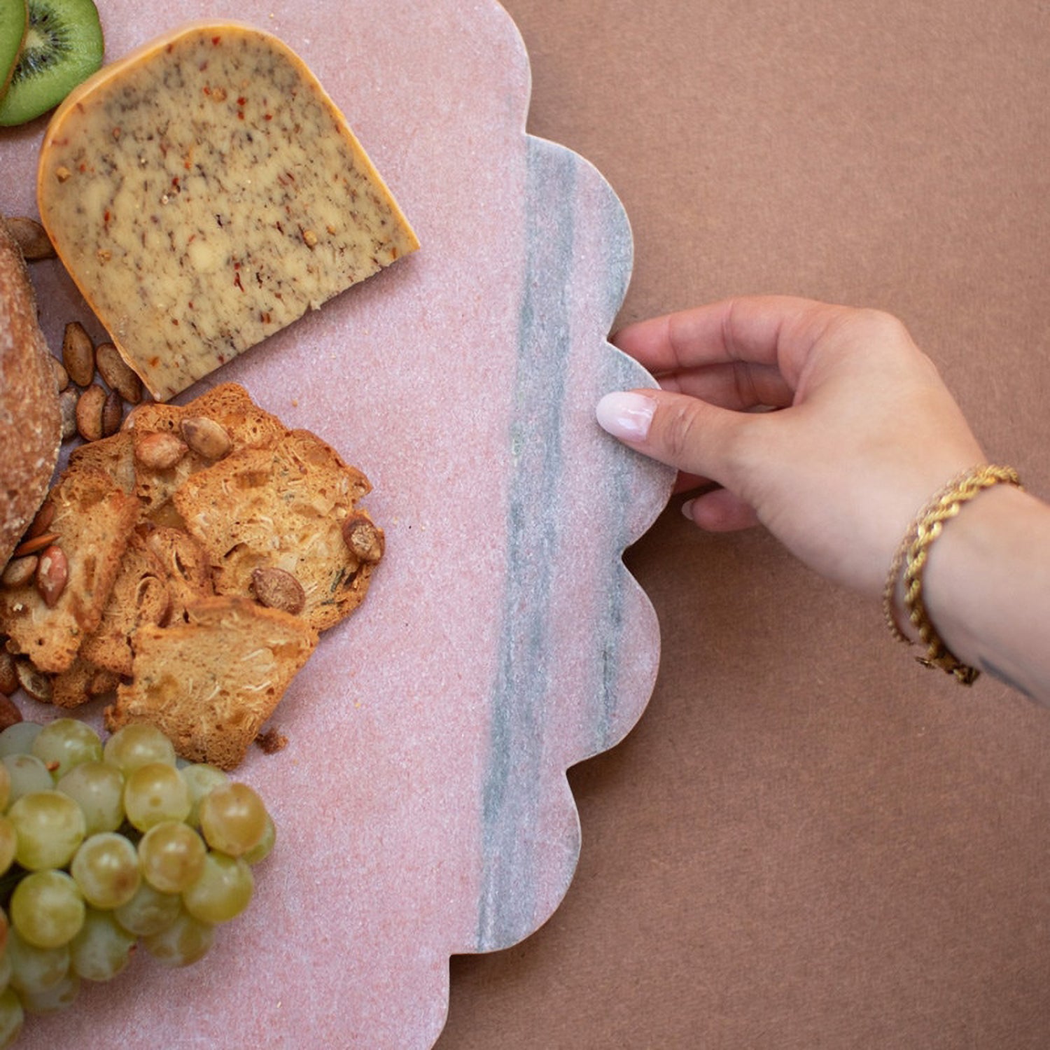 Scalloped Pink Marble Lazy Susan