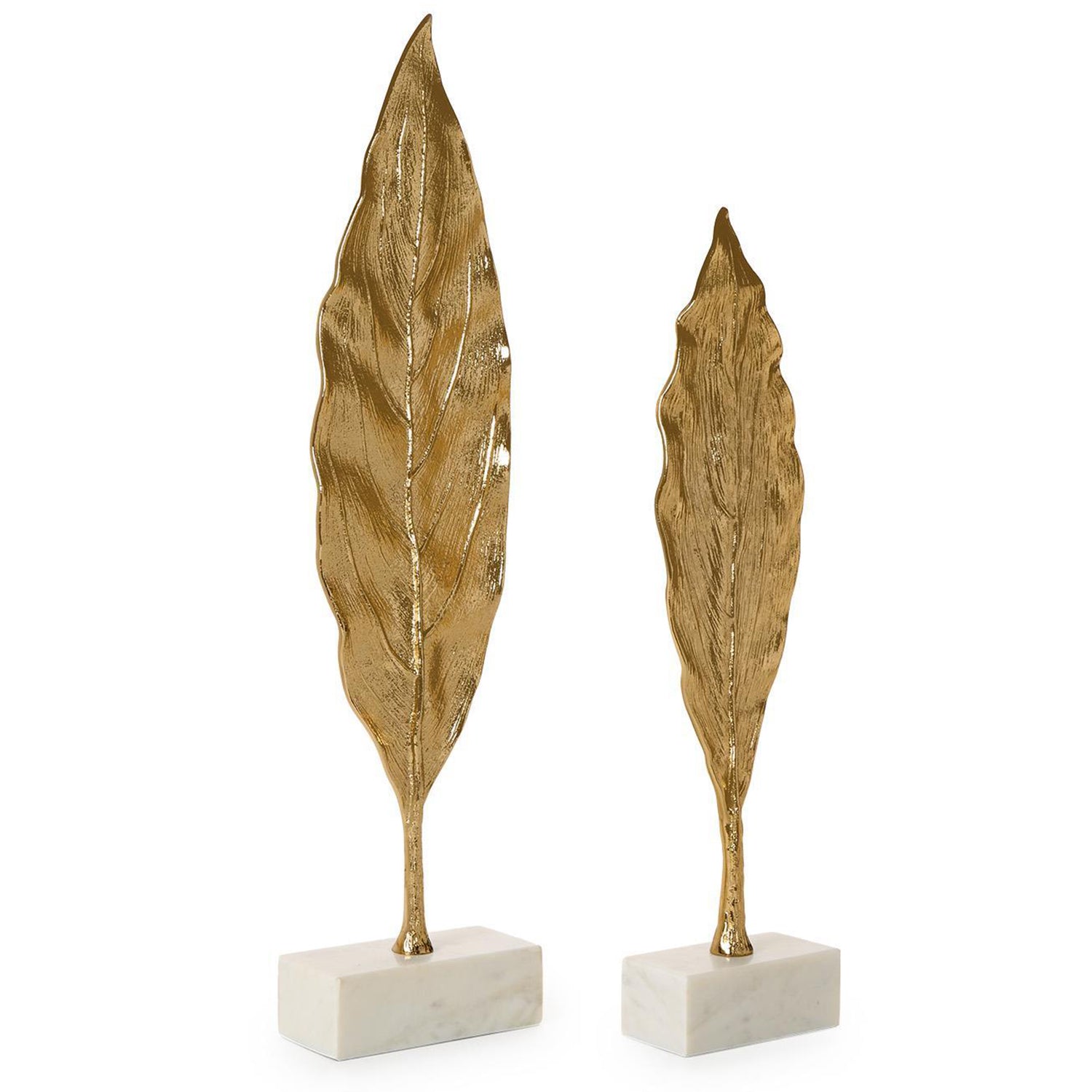 Golden Leaf Sculpture on Marble Base Set of 2