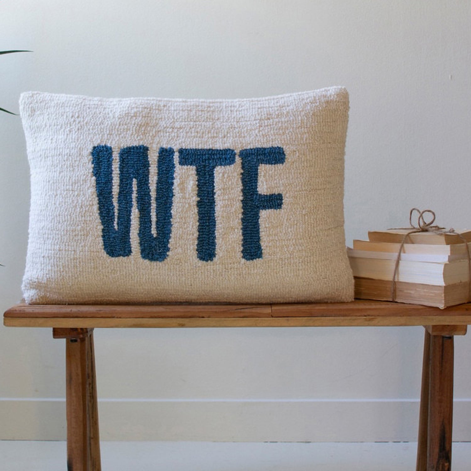 WTF Hand-Hooked Throw Pillow