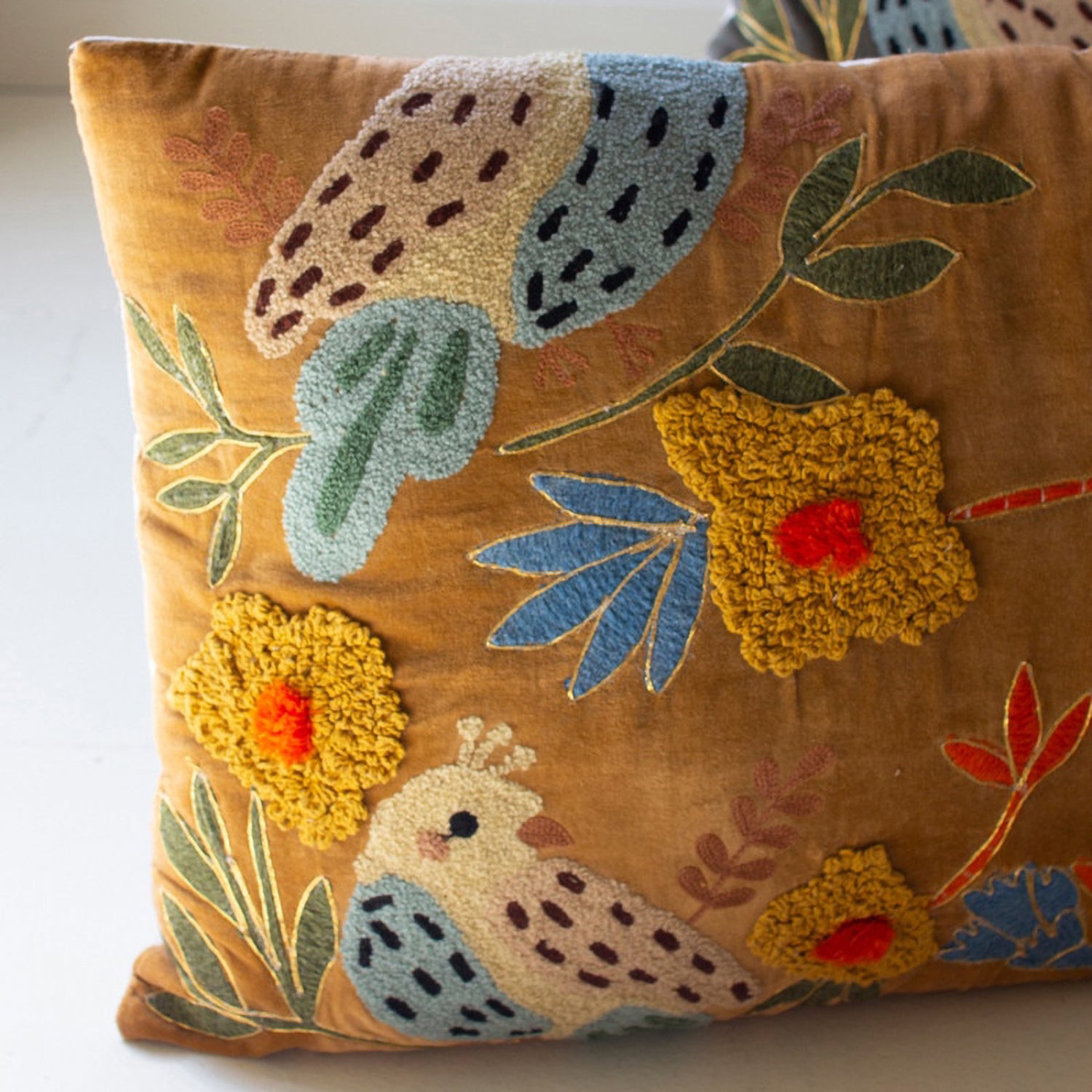 Embroidery Pillows with Bird Set of 2