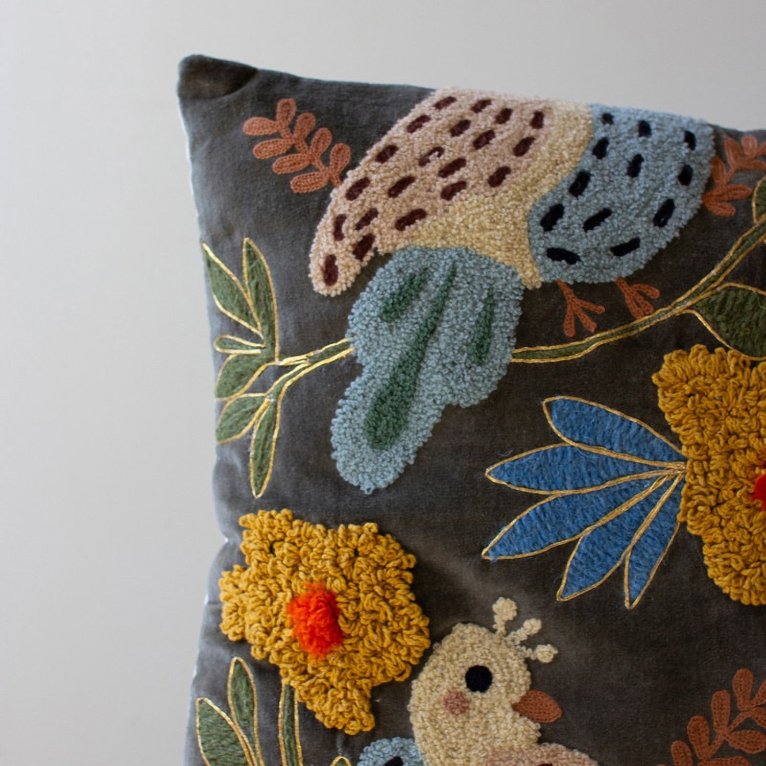 Embroidery Pillows with Bird Set of 2