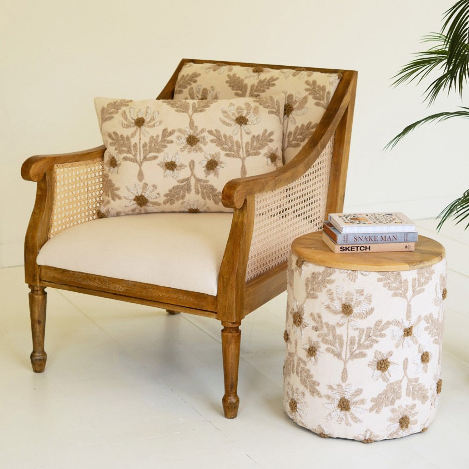 Ivory Embroidered Throw Pillow