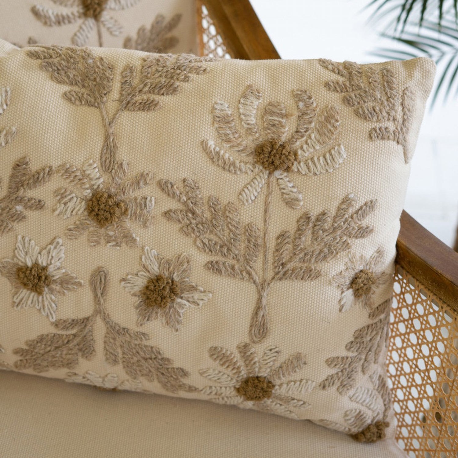 Ivory Embroidered Throw Pillow