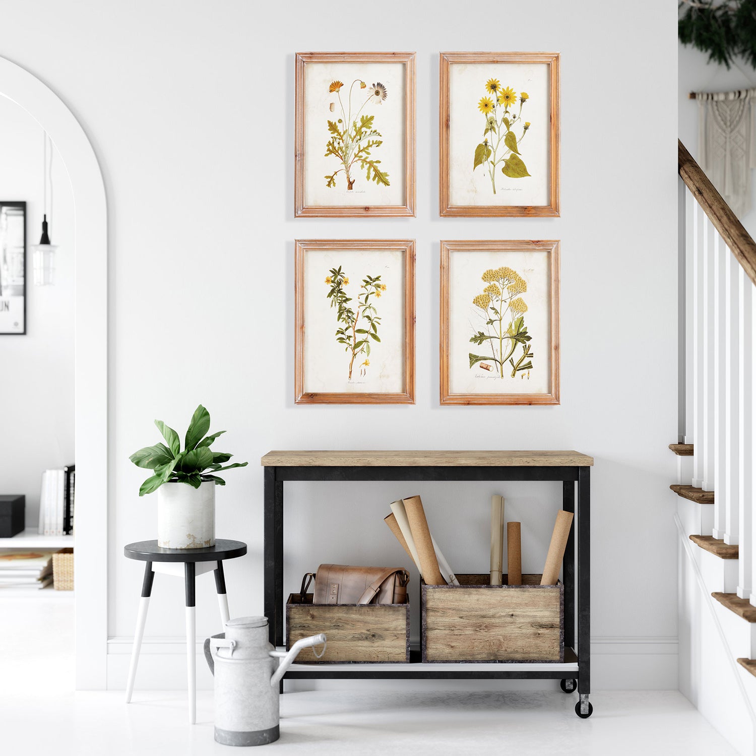 Golden Wildflower Study Wall Art Set of 4