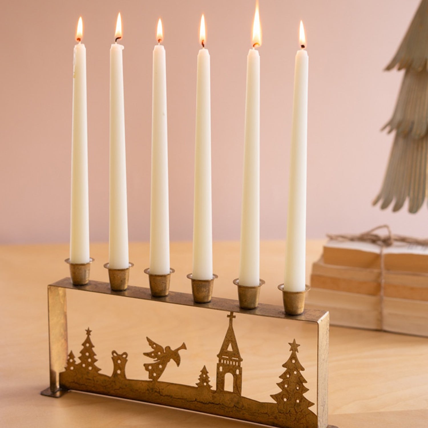 Antique Gold Table Top Christmas Taper Candelabra