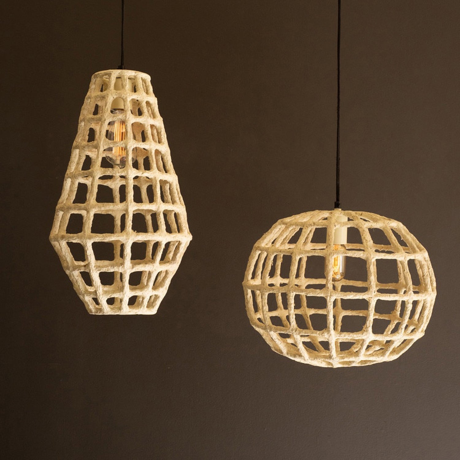 Grid Tall Paper Mache Pendant