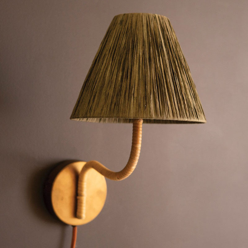Rattan-Wrapped Wall Sconce