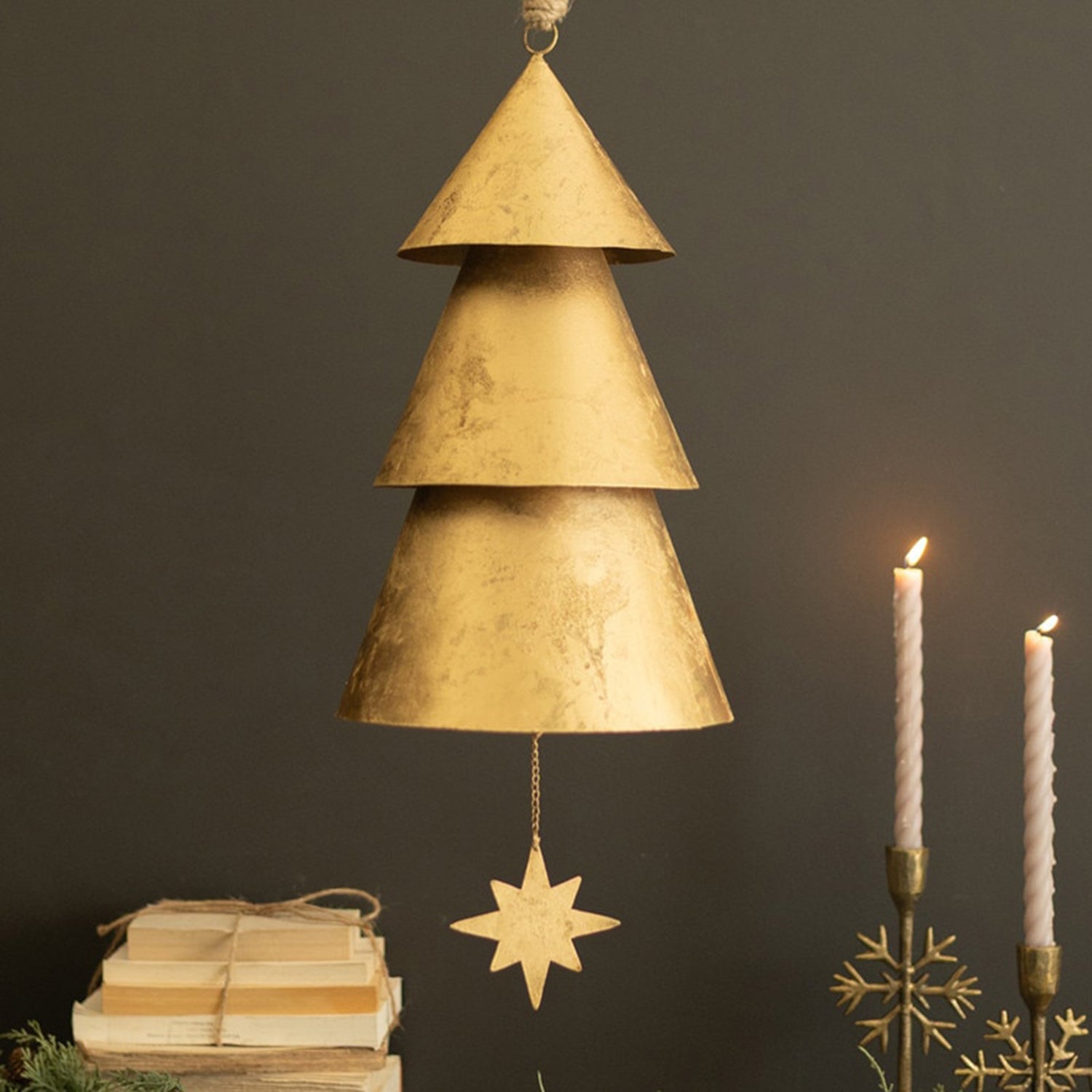 Giant Antique Gold Christmas Tree Bell with Velvet Hanger