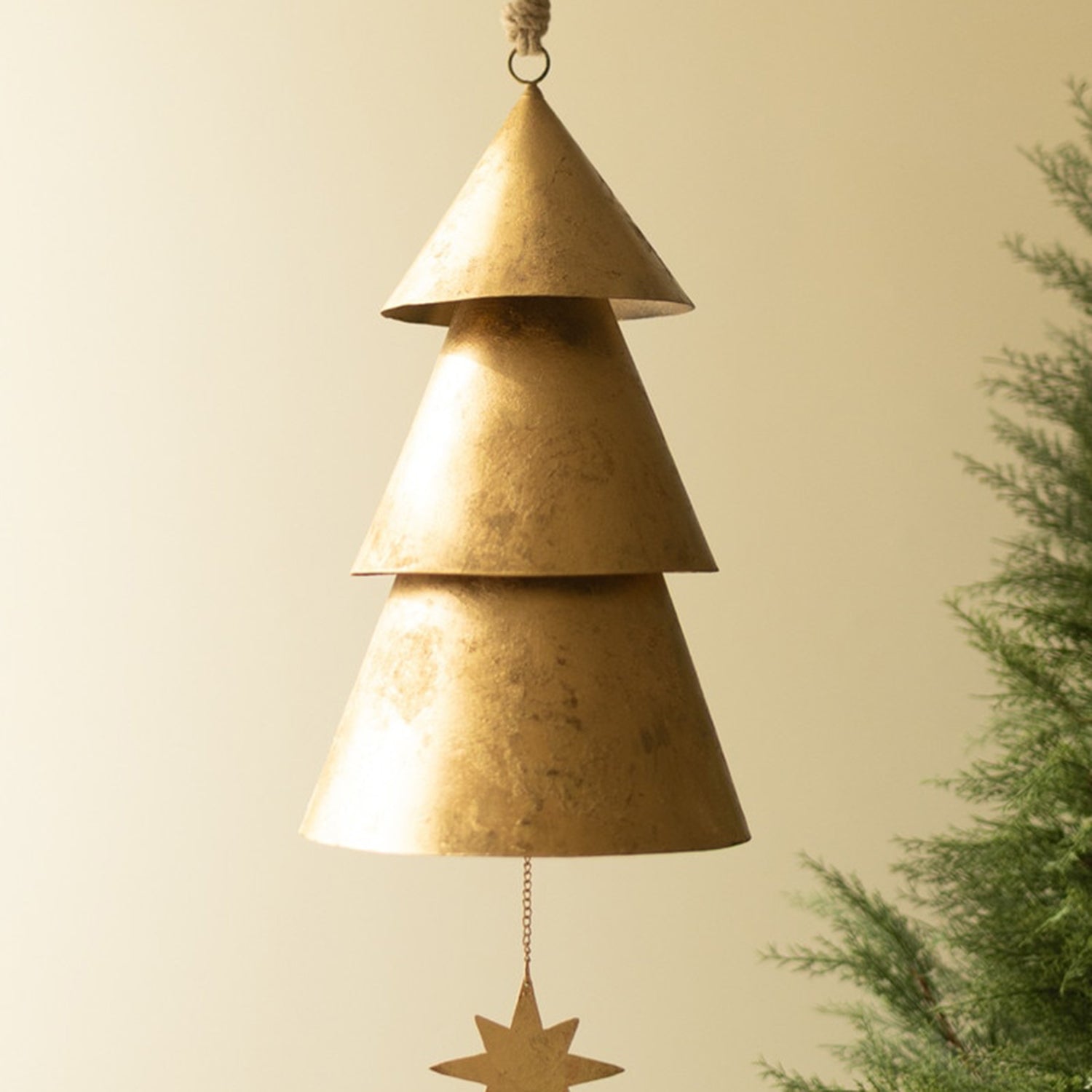 Giant Antique Gold Christmas Tree Bell with Velvet Hanger
