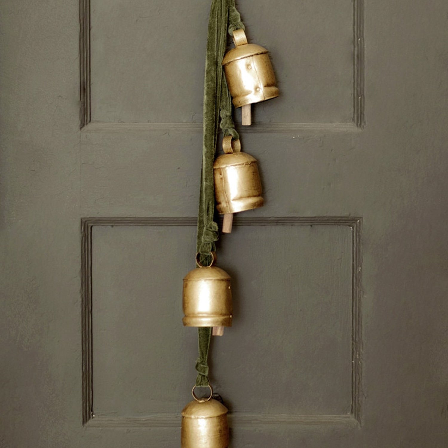 Jingle Bell Cluster with Green Velvet Ribbon