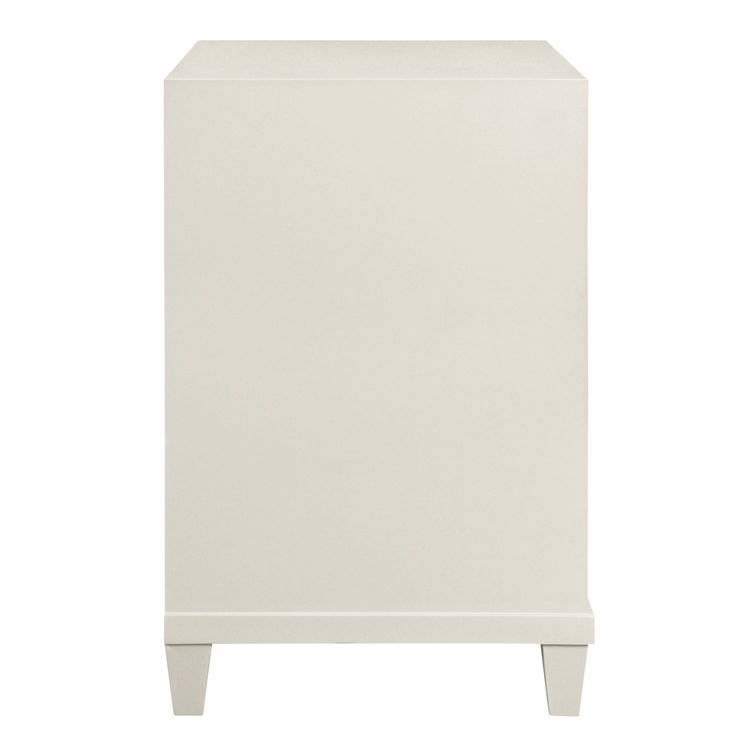 Worlds Away Novalie side table, close-up of matte antique white lacquer finish