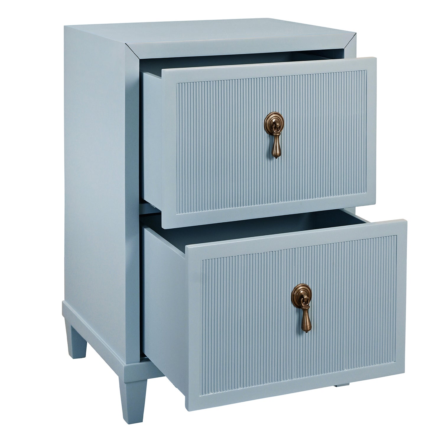 Worlds Away Novalie light blue side table, detail of fluted drawer front texture