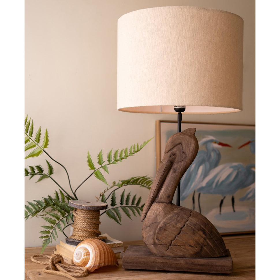 Carved Mango Wood Pelican Table Lamp Base with Shade