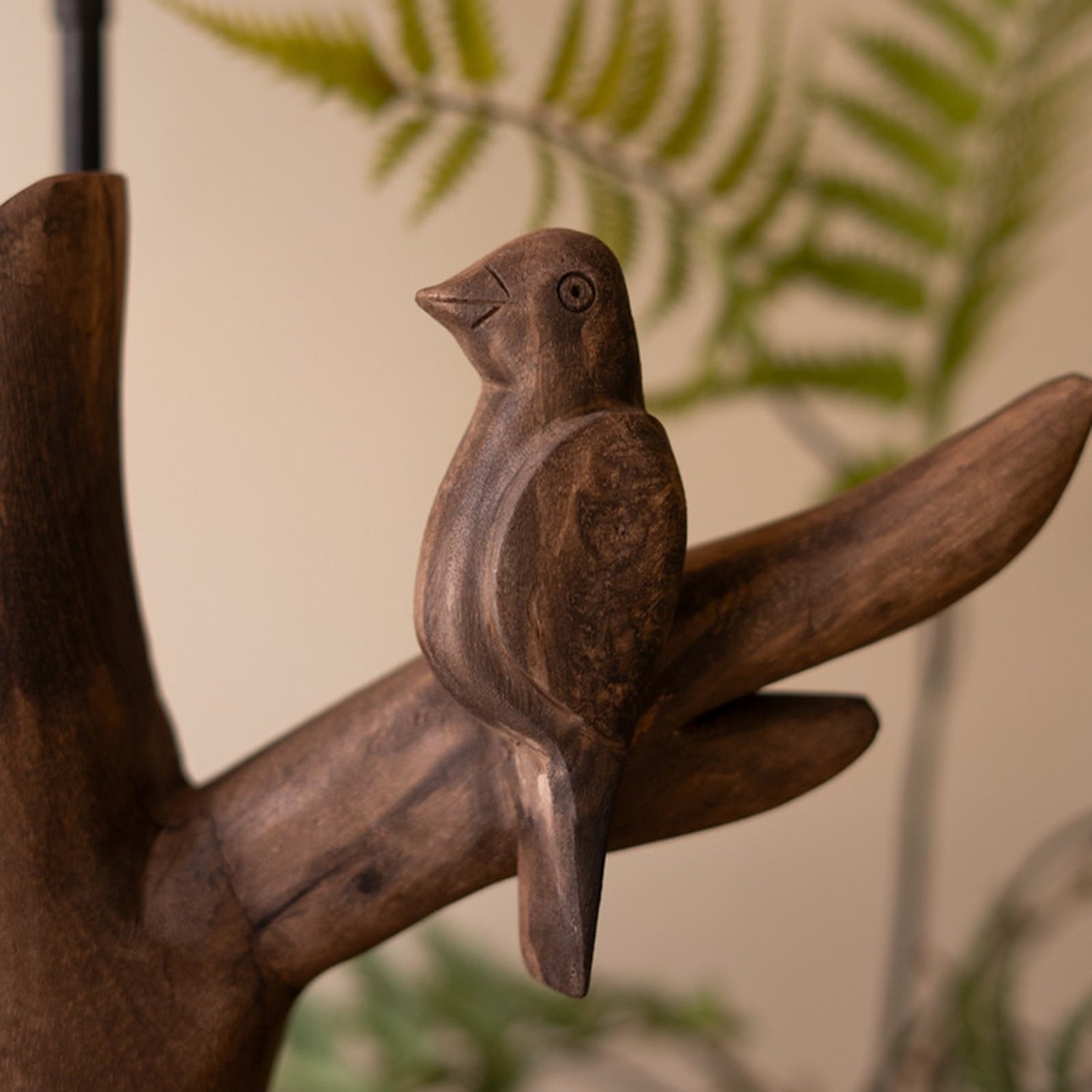 Carved Mango Wood Tree with Bird Lamp Base with Shade