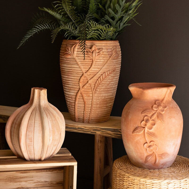 Flower Design Terracotta Urn
