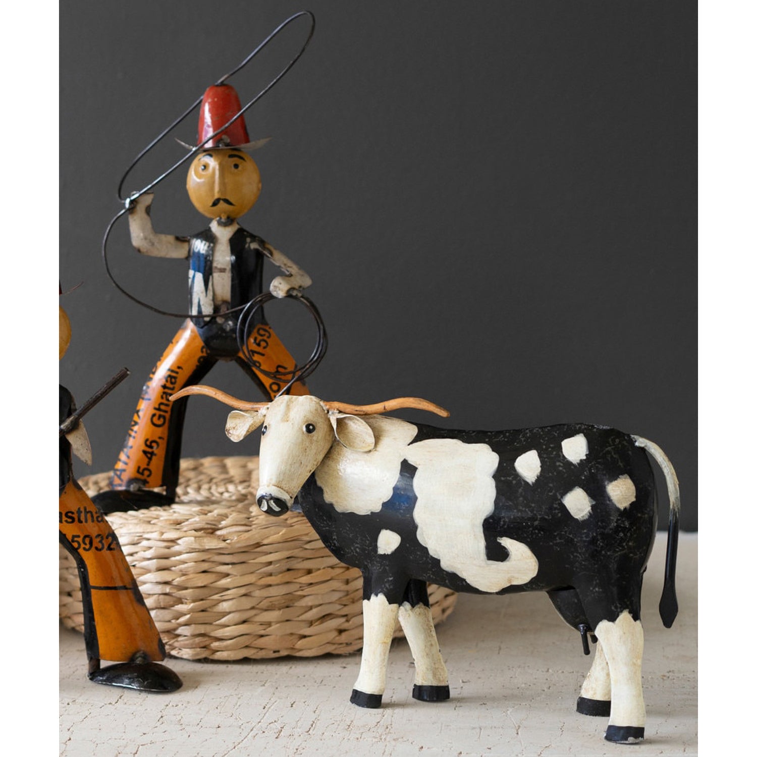 Painted Metal Black and White Steer