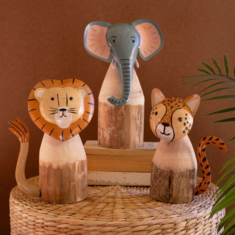 Recycled Wood and Iron Safari Animal Set of 3