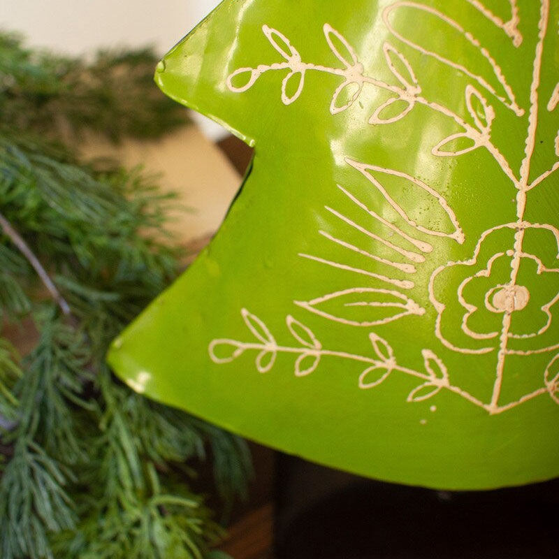 Folk Christmas Tree Sculpture Set of 2