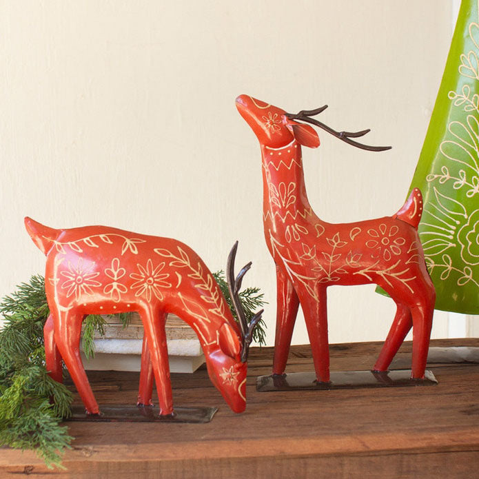 Recycled Metal Folk Reindeer Set of 2