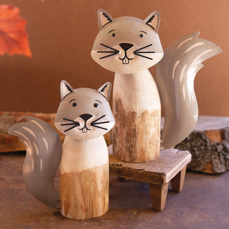 Recycled Wood and Iron Squirrel Set of 2