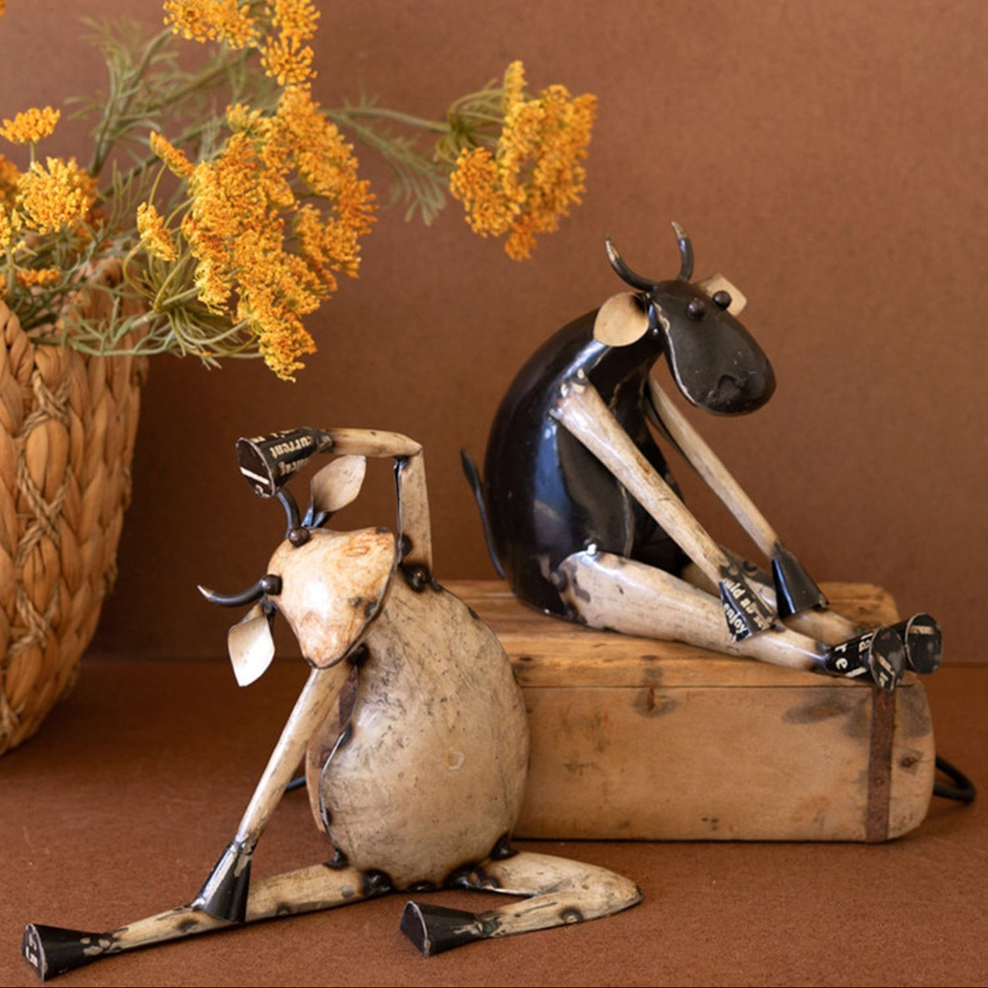 Recycled Iron Yoga Cow Set of 2