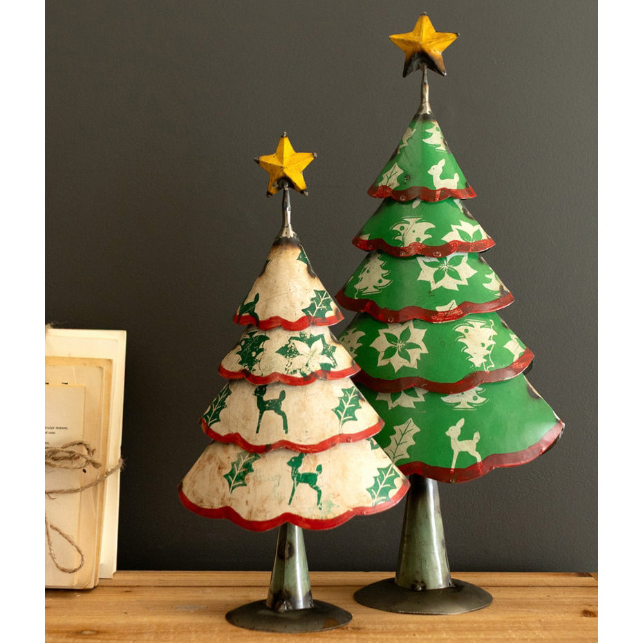 Painted Recycled Iron Christmas Tree Set of 2