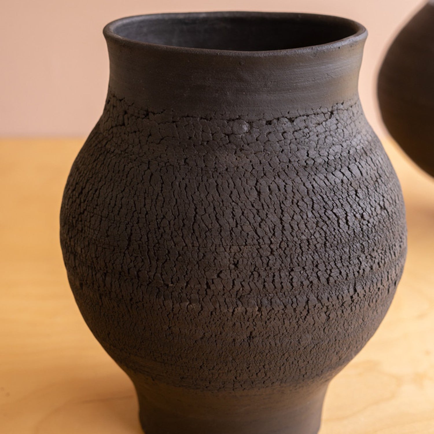 Black Clay Vases with Crackle Set of 2