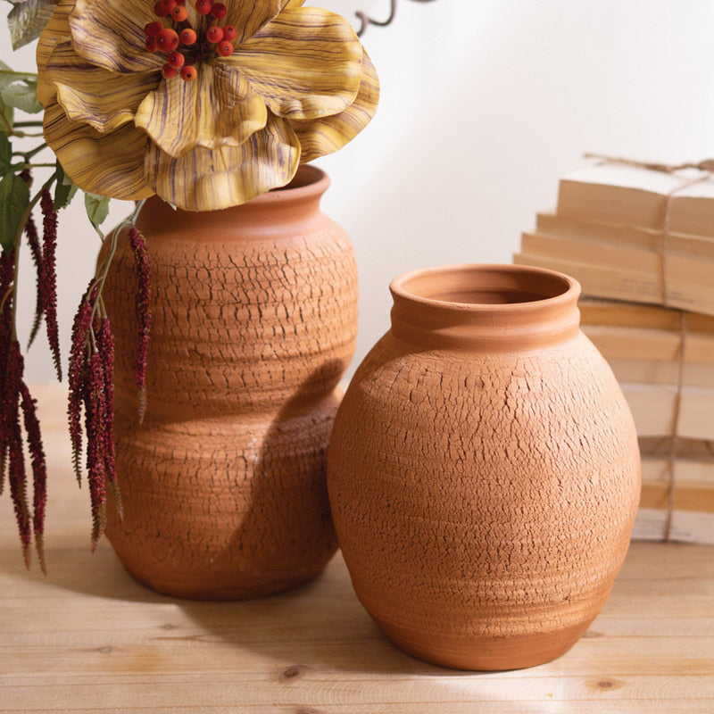 Terracotta Vase with Crackle Set of 2