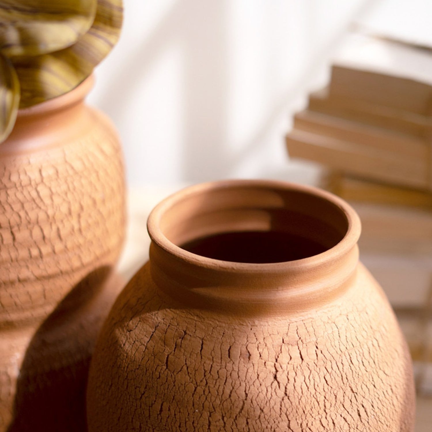 Terracotta Vase with Crackle Set of 2