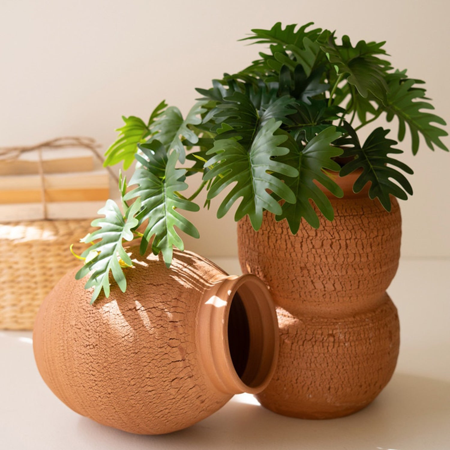 Terracotta Vase with Crackle Set of 2