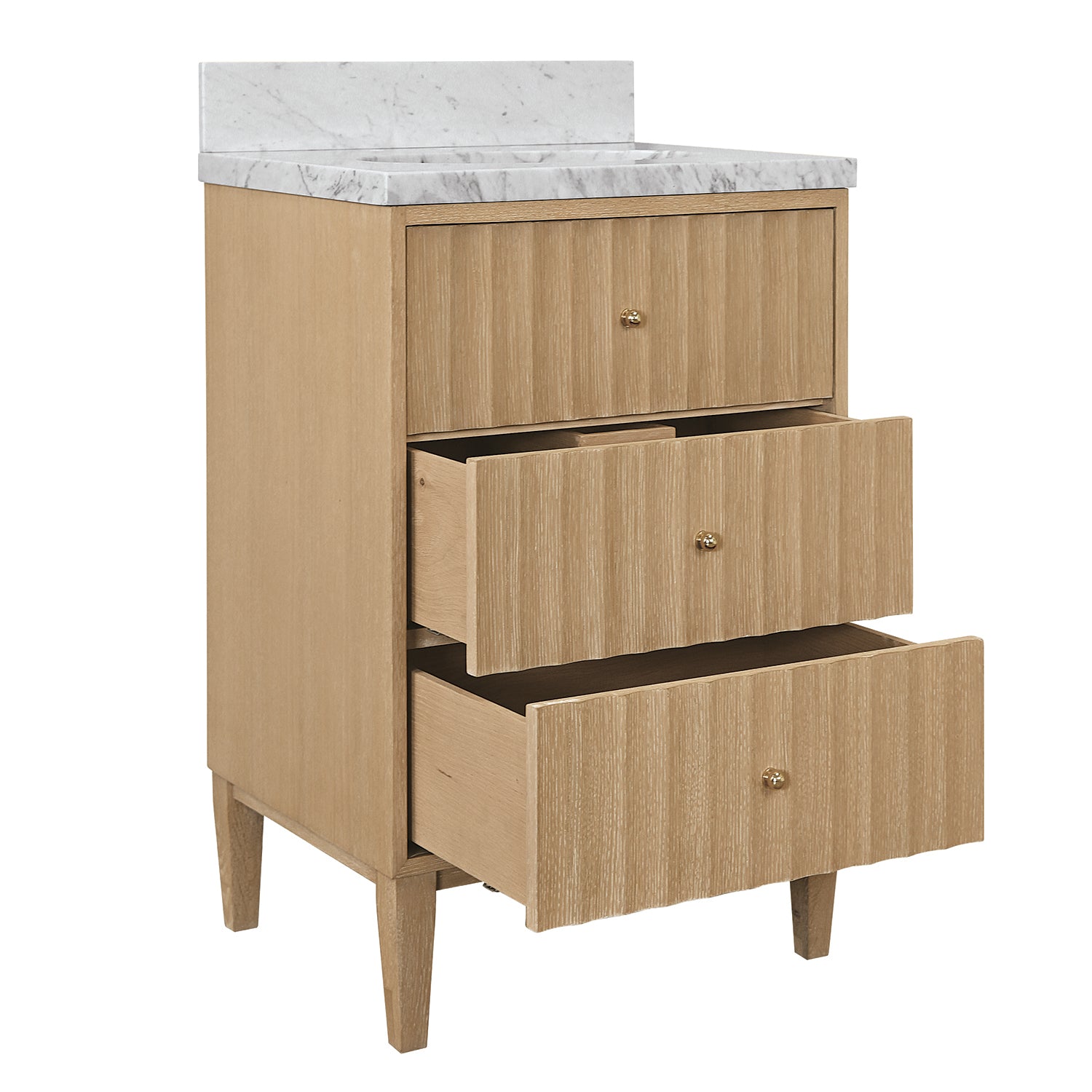 Worlds Away Odin cerused oak vanity, detail of polished brass knob