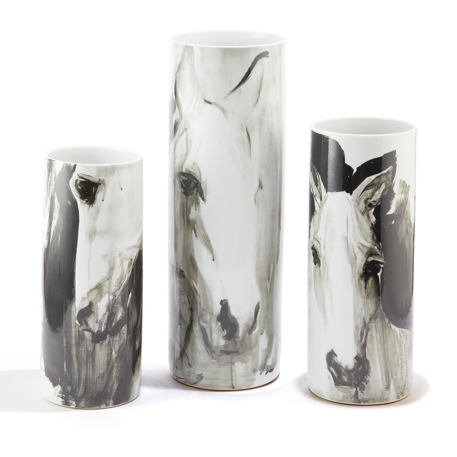White Horses Tall Vase Set of 3