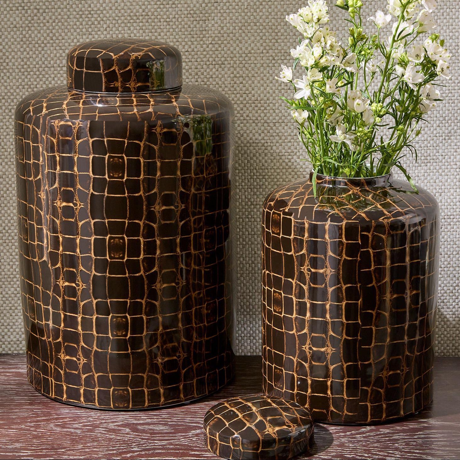 Dark Tortoise Covered Jar Set of 2