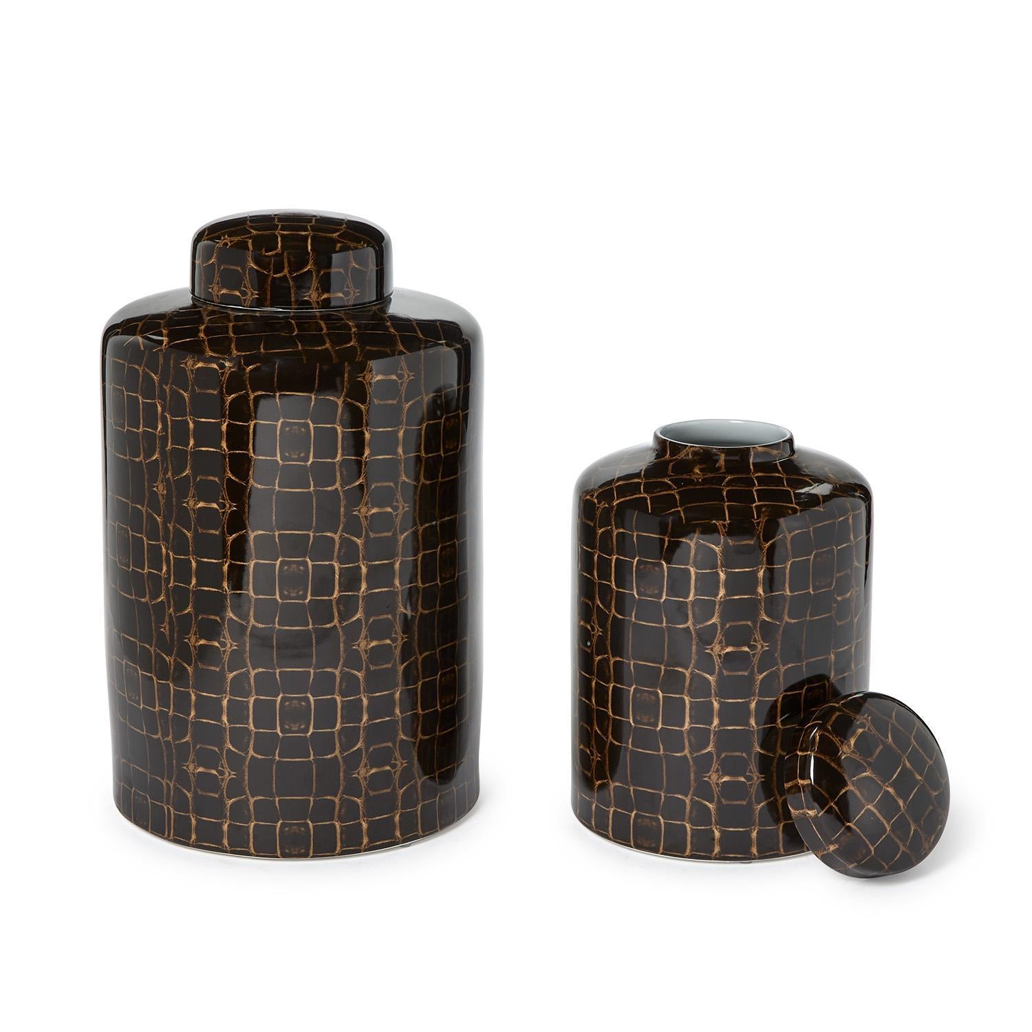 Dark Tortoise Covered Jar Set of 2