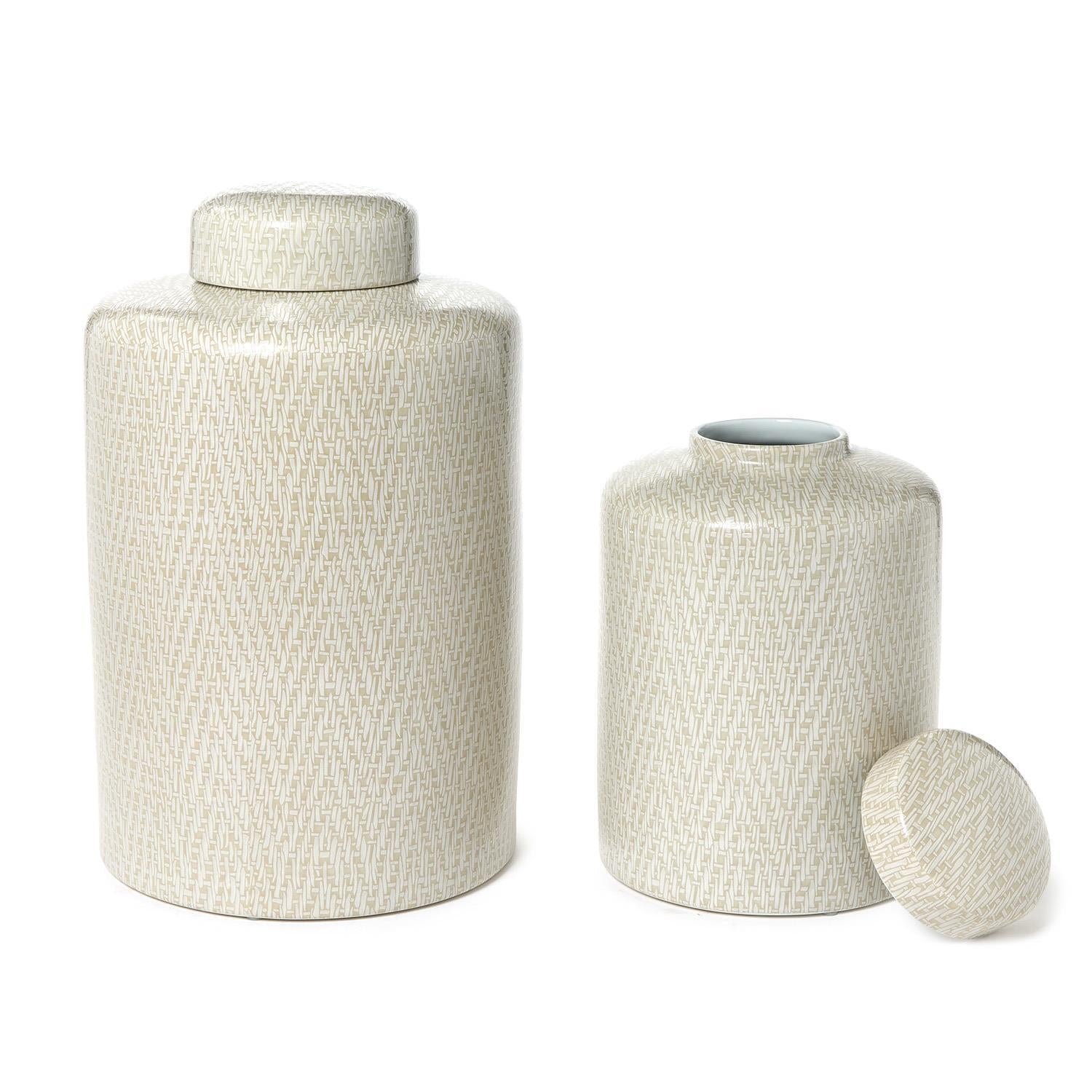 Basketweave Covered Jar Set of 2