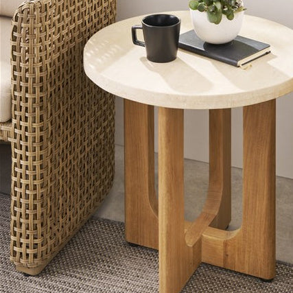 Vanguard Furniture Bliss Wood & Travertine Outdoor End Table