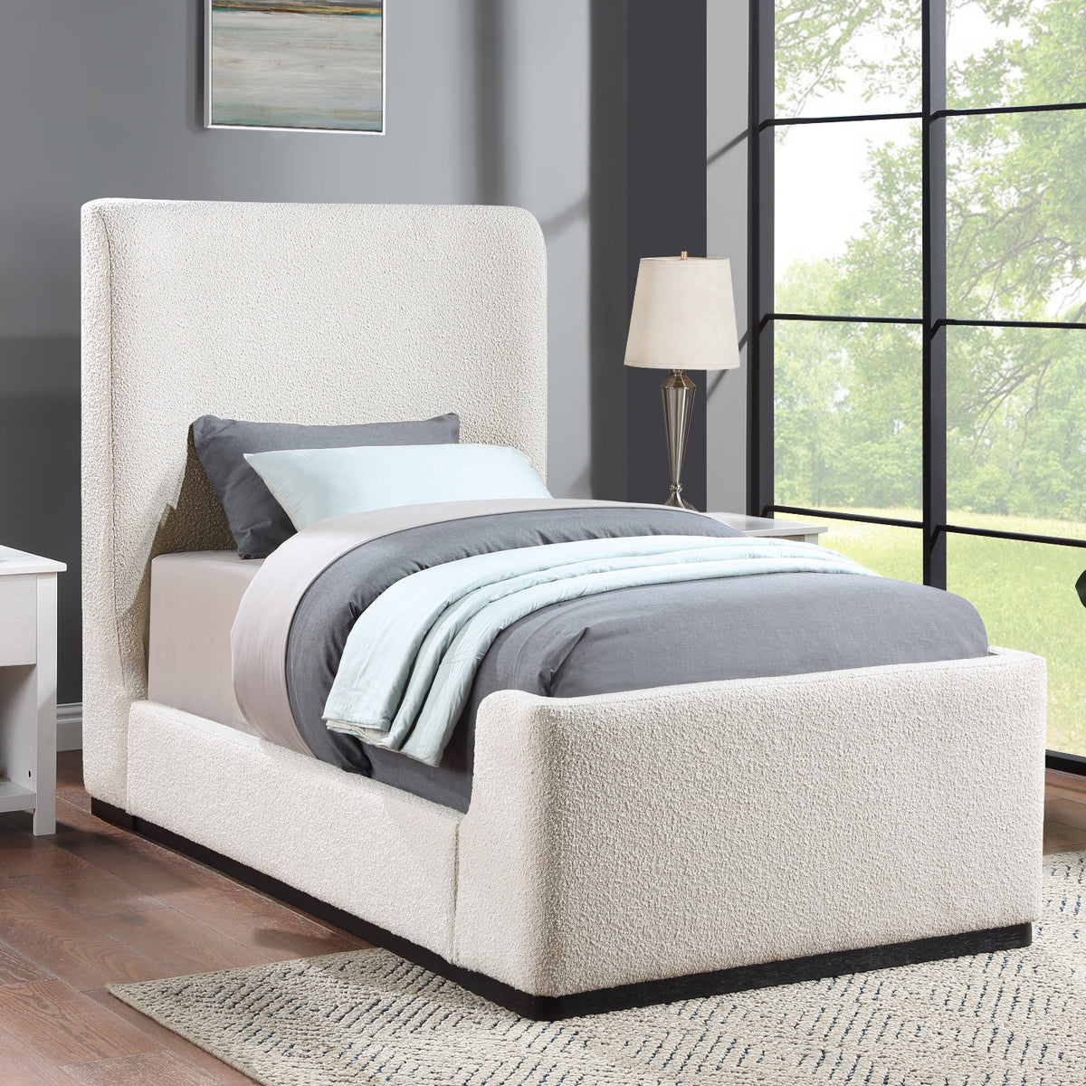 Oliver Cream Boucle Fabric Upholstered Bed