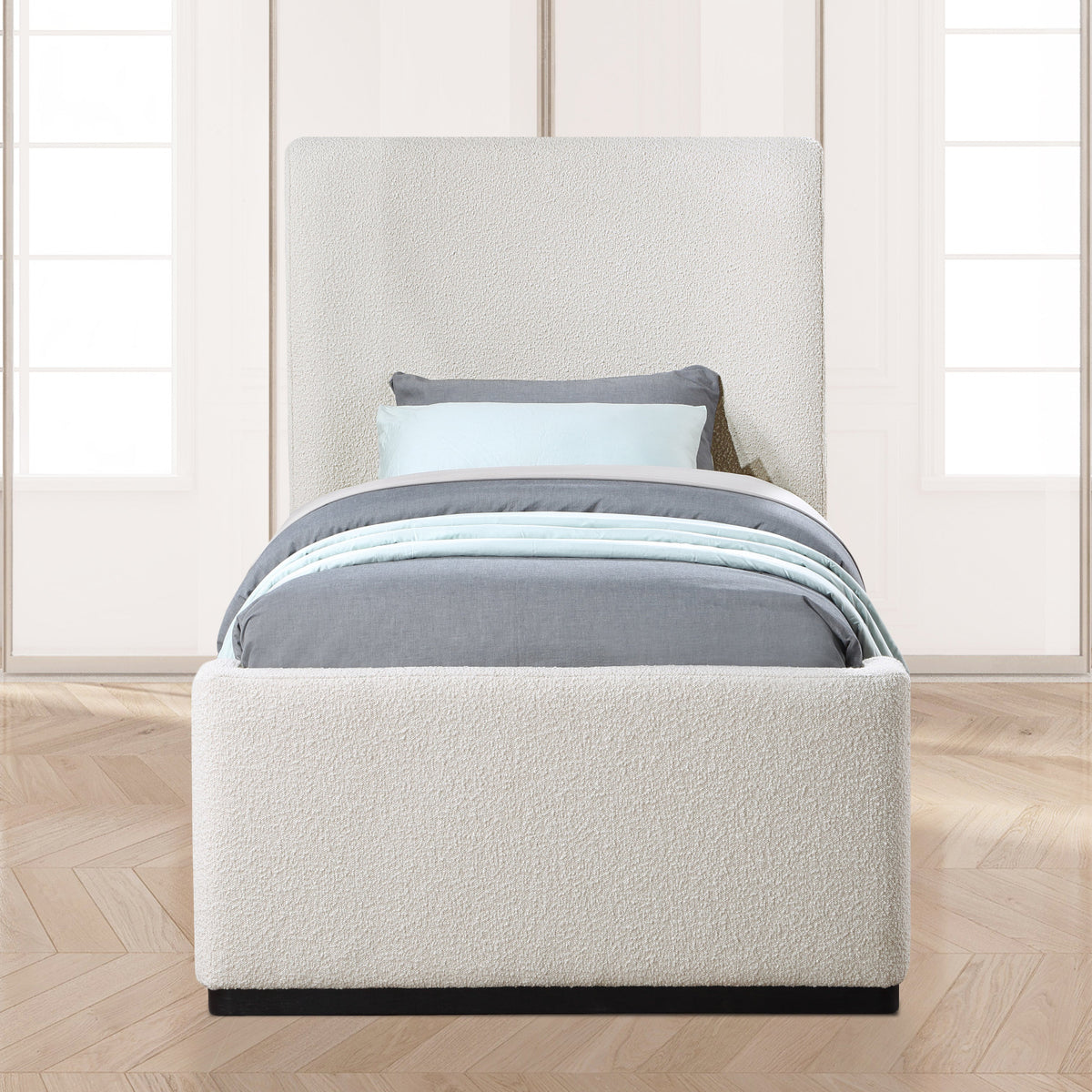Oliver Cream Boucle Fabric Upholstered Bed