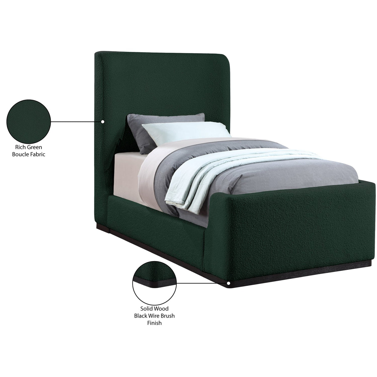 Oliver Green Boucle Fabric Upholstered Bed