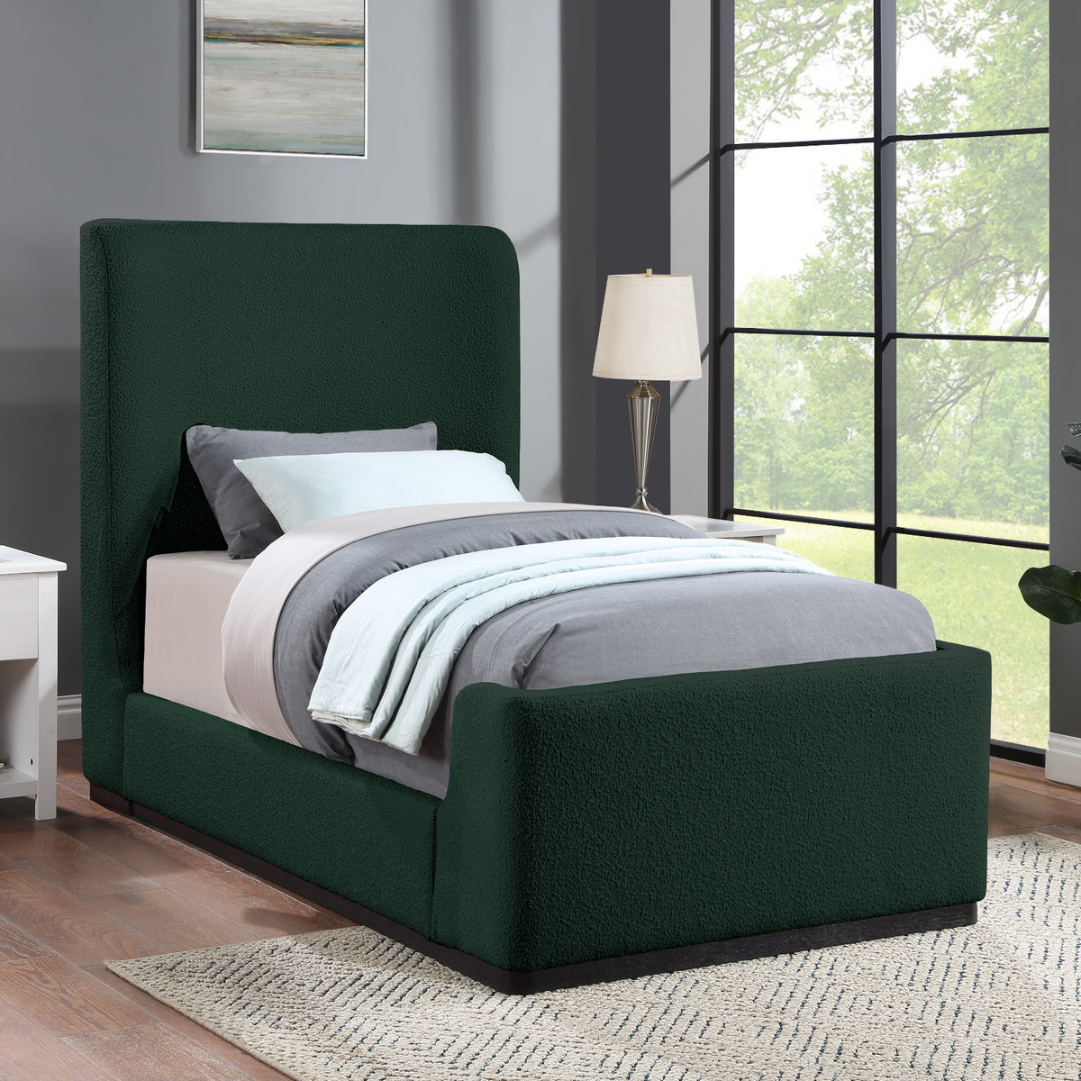 Oliver Green Boucle Fabric Upholstered Bed