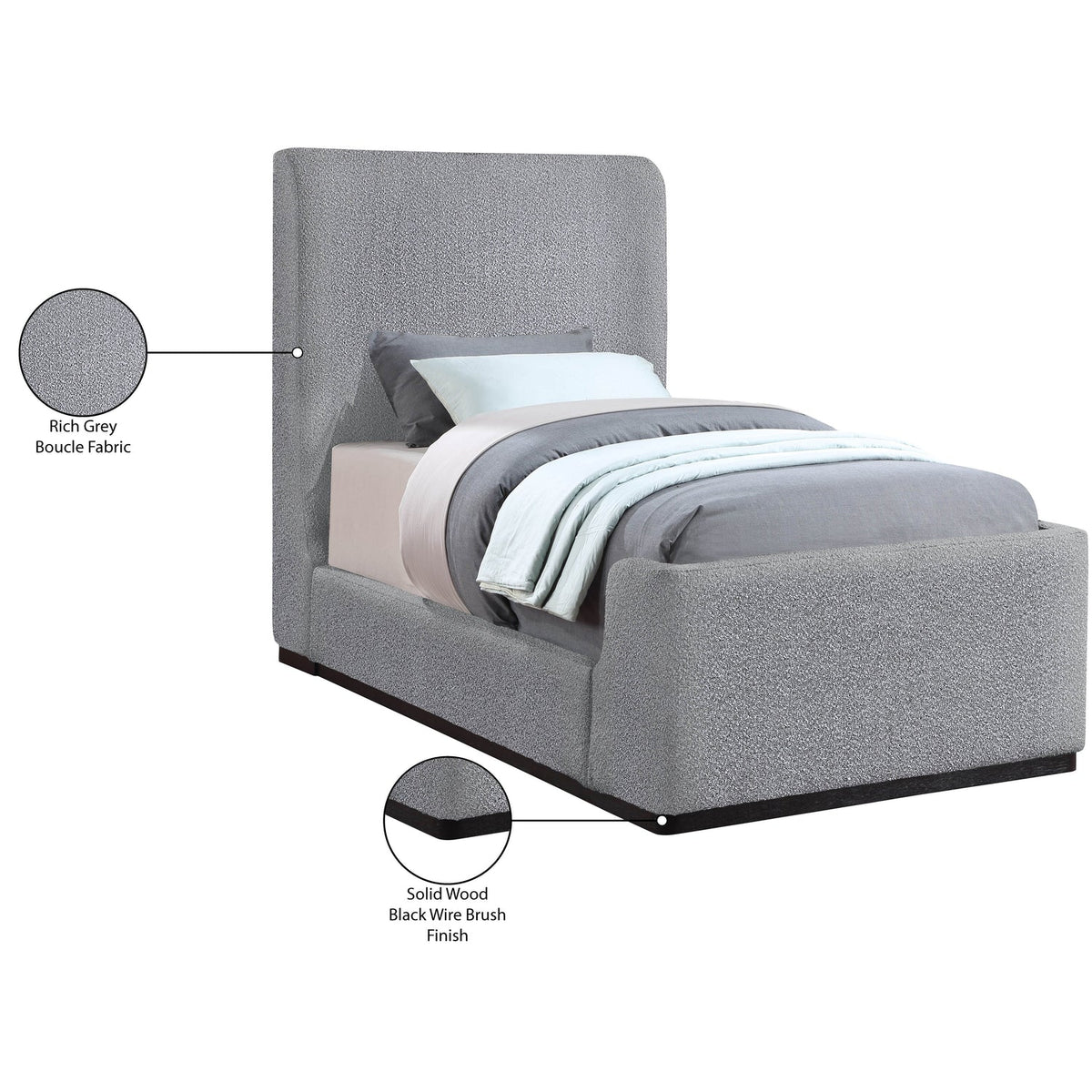 Oliver Grey Boucle Fabric Upholstered Bed