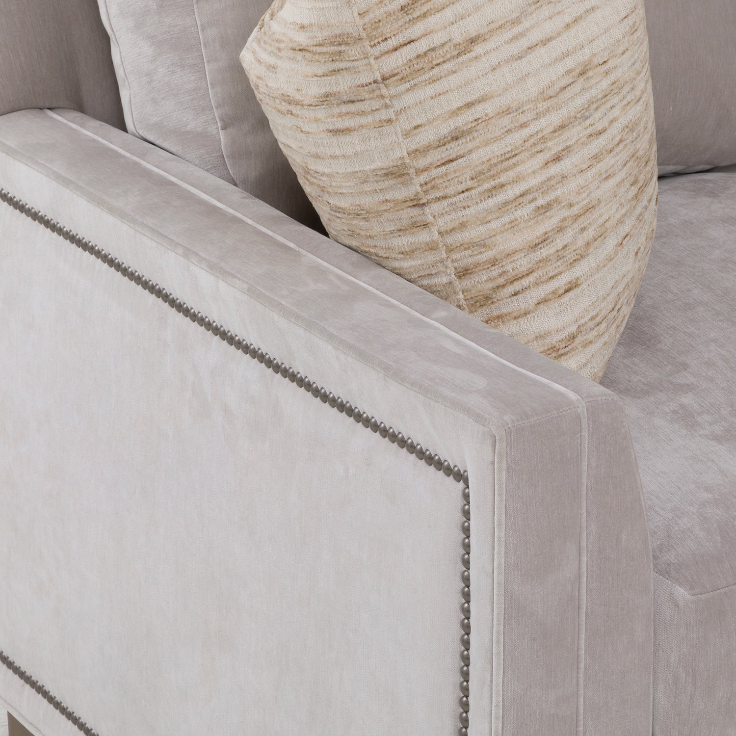 Enzo Platinum Sofa with pillows craftsmanship detail