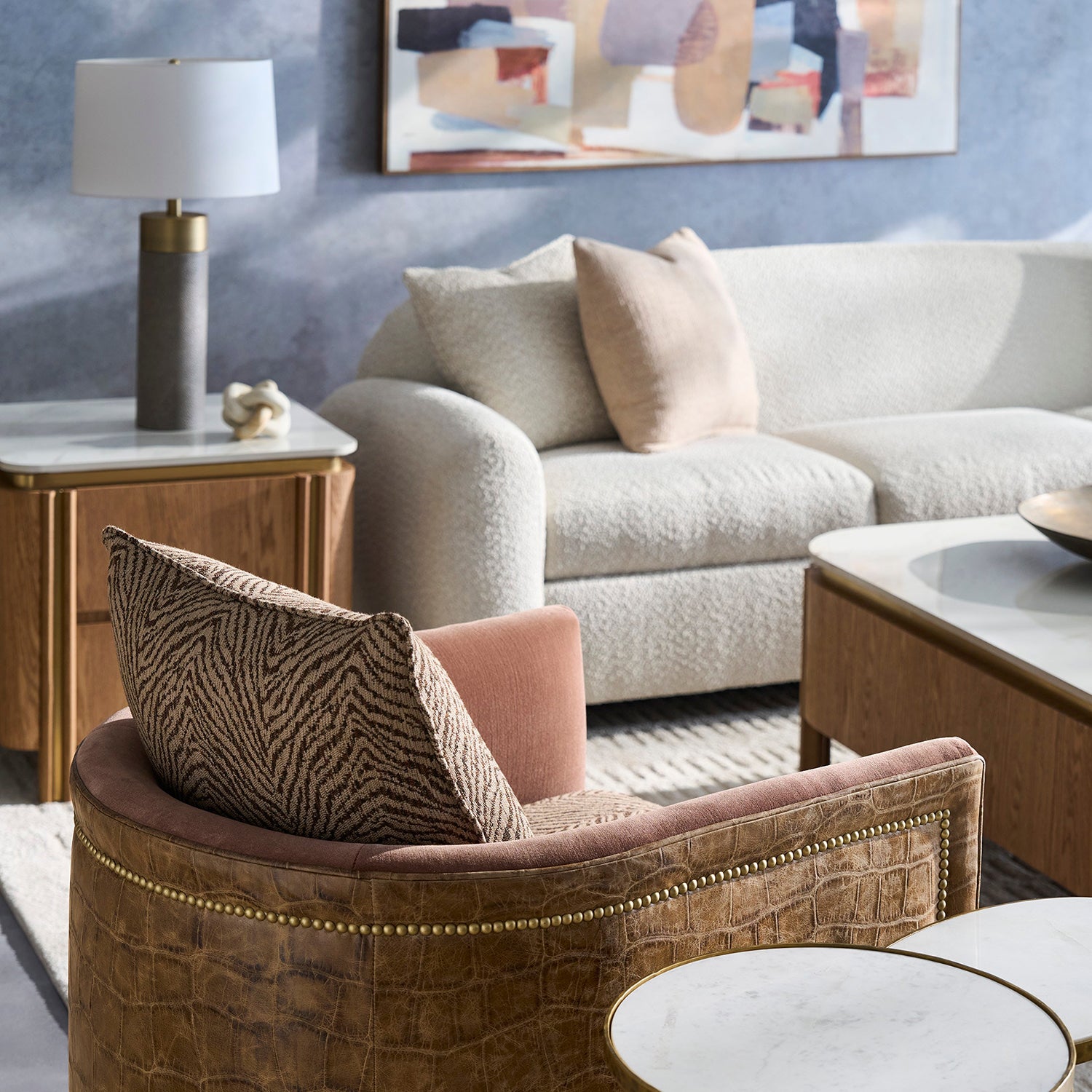 Jules Rain 103in Grande Sofa with pillows styling detail