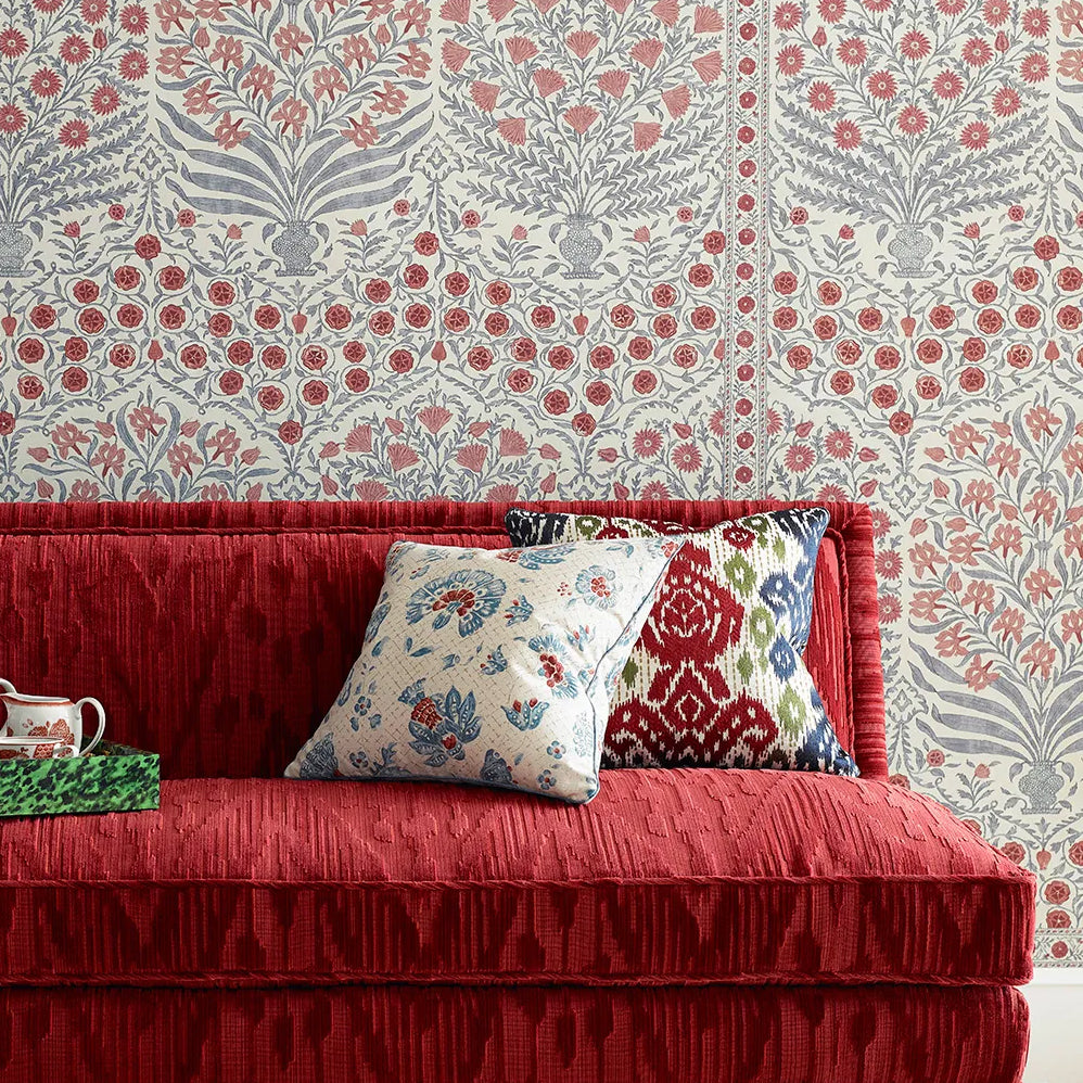 Oscar De La Renta x Lee Jofa Sameera Paper Red/Blue Wallpaper Set of 2