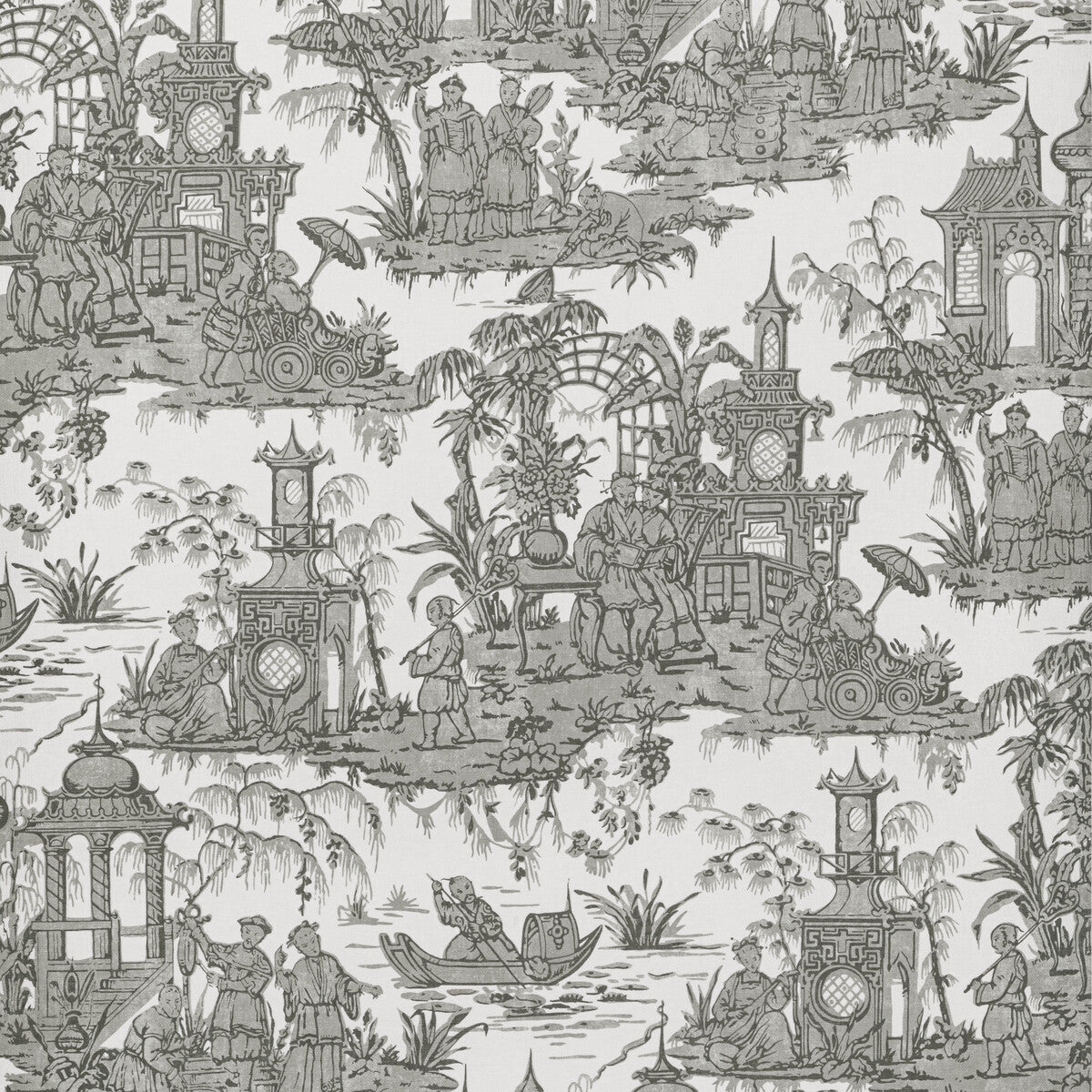 Lee Jofa Pagoda Toile Paper Coal Wallpaper