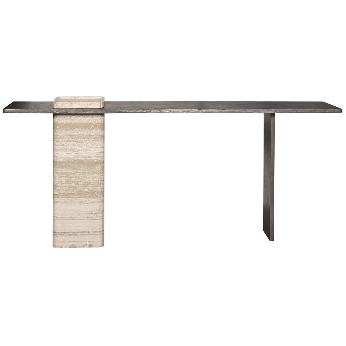 Vanguard Furniture Flynn Charcoal Aluminum Top/Travertine Base Console