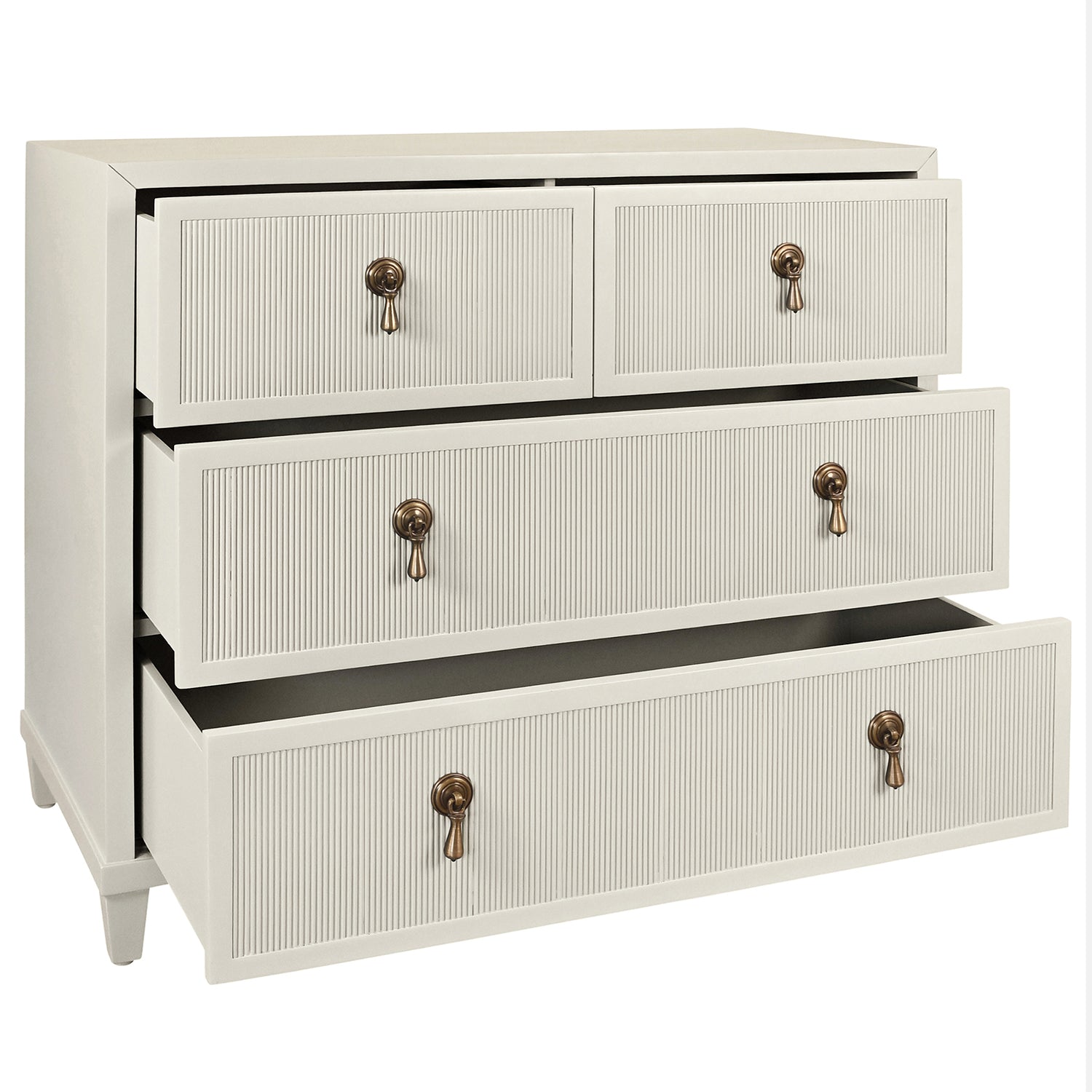 Worlds Away Pascal antique white chest, detail of fluted drawer front texture
