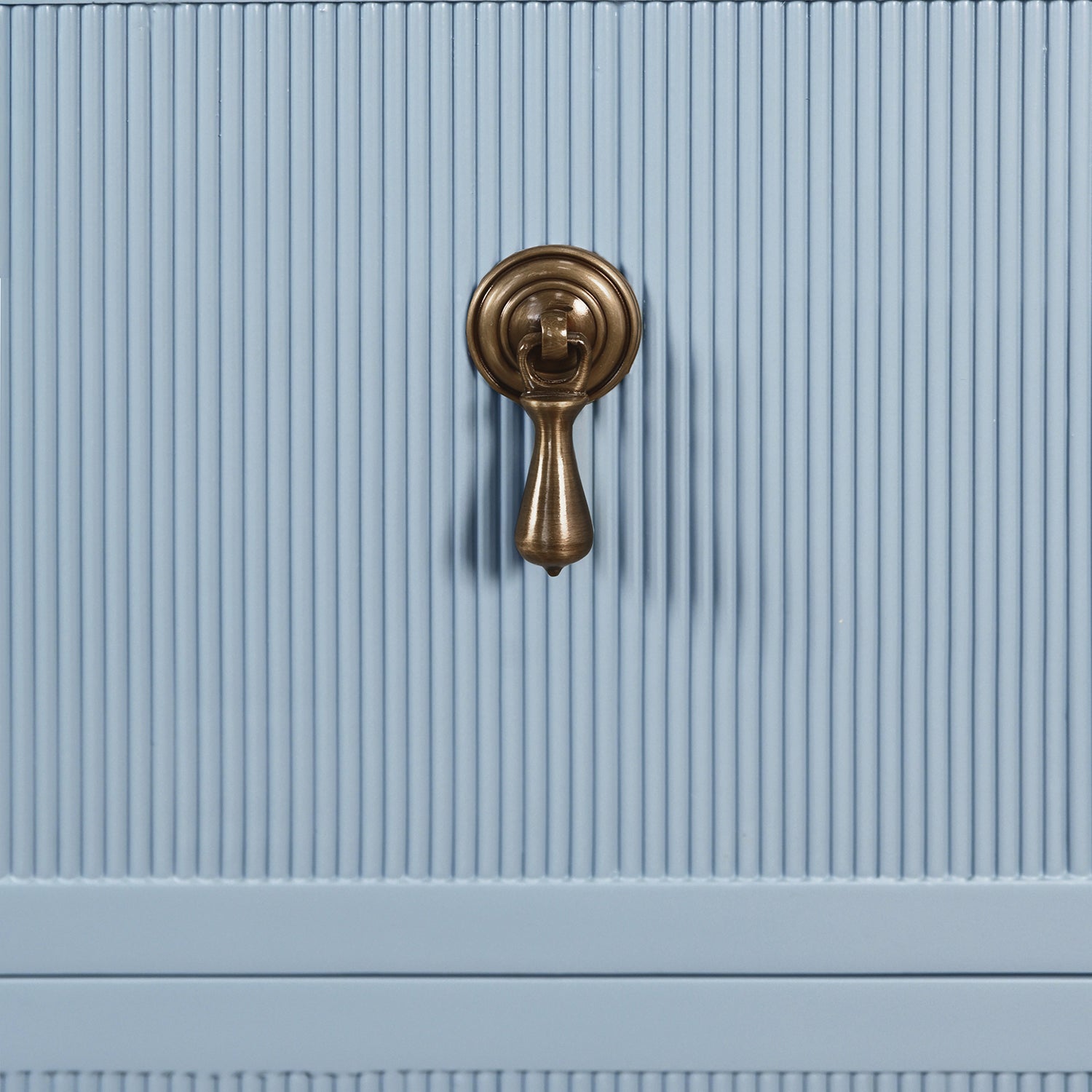 Worlds Away Pascal light blue chest, top-down view of fluted top