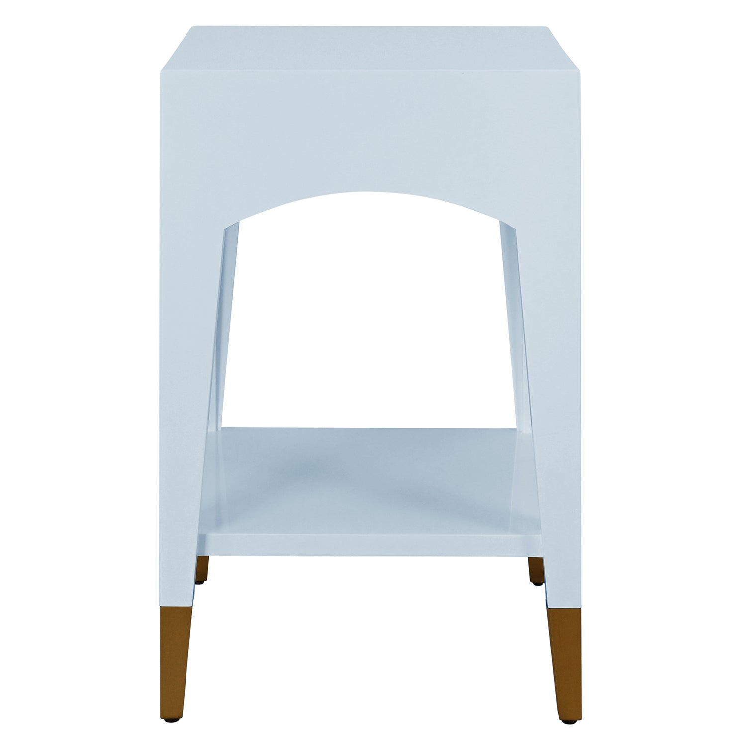 Worlds Away Patti light blue side table, detail of antique brass foot cap