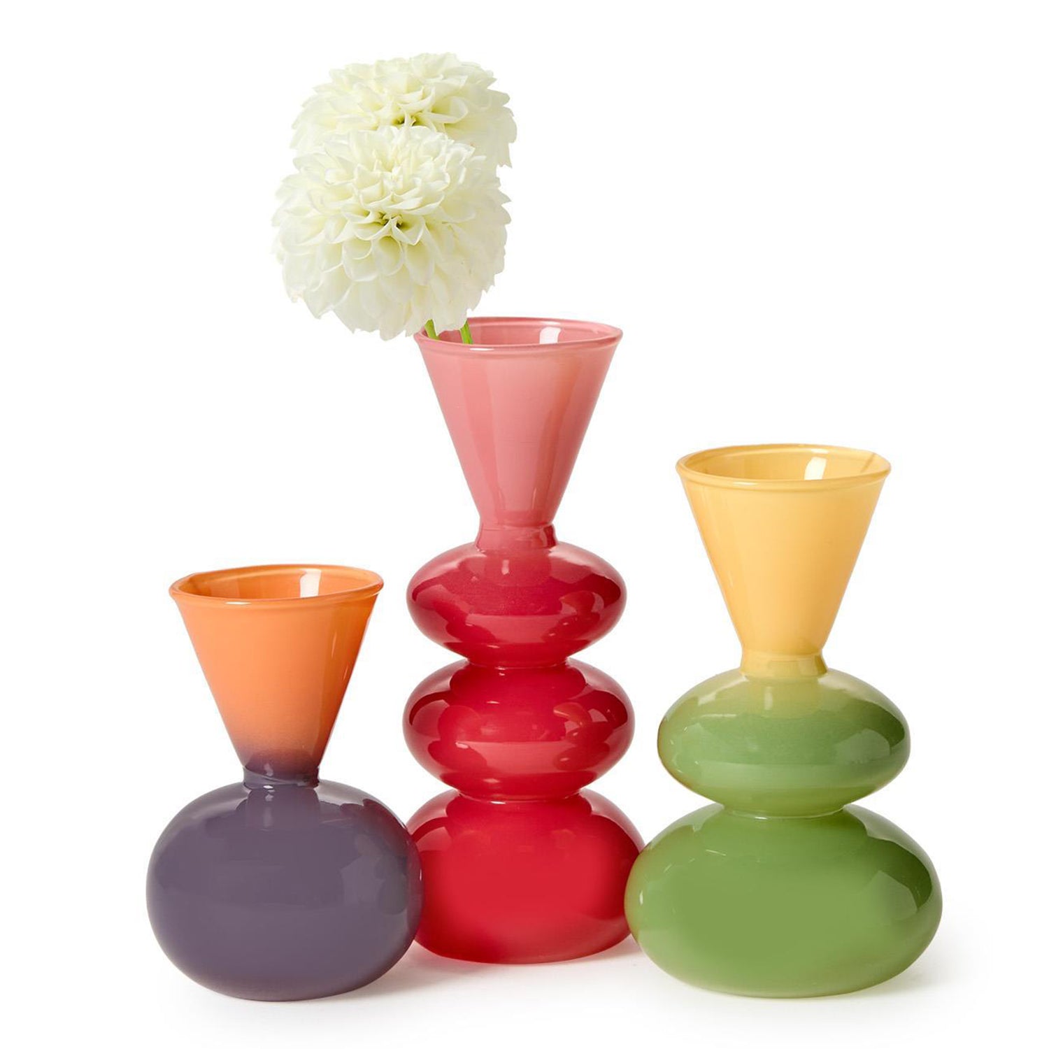 Mixed Colored Glass Vase Set of 3